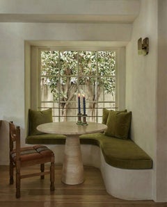 Mesa de comedor redonda de travertino crema, estilo Angelo Mangiarotti de 1970