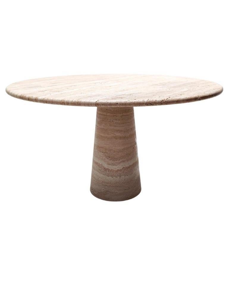 Cream Travertine Round Dining Table, in the Style of 1970 Angelo Mangiarotti For Sale 1