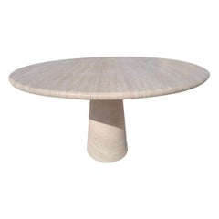 Cream Travertine Round Dining Table, in the Style of 1970 Angelo Mangiarotti