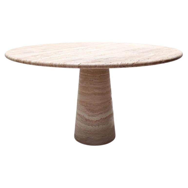 Cream Travertine Round Dining Table, in the Style of 1970  Angelo Mangiarotti