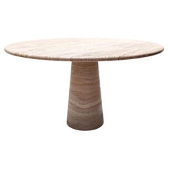 Cream Travertine Round Dining Table, in the Style of 1970  Angelo Mangiarotti