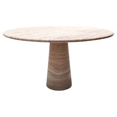 Cream Travertine Round Dining Table, in the Style of 1970 Angelo Mangiarotti