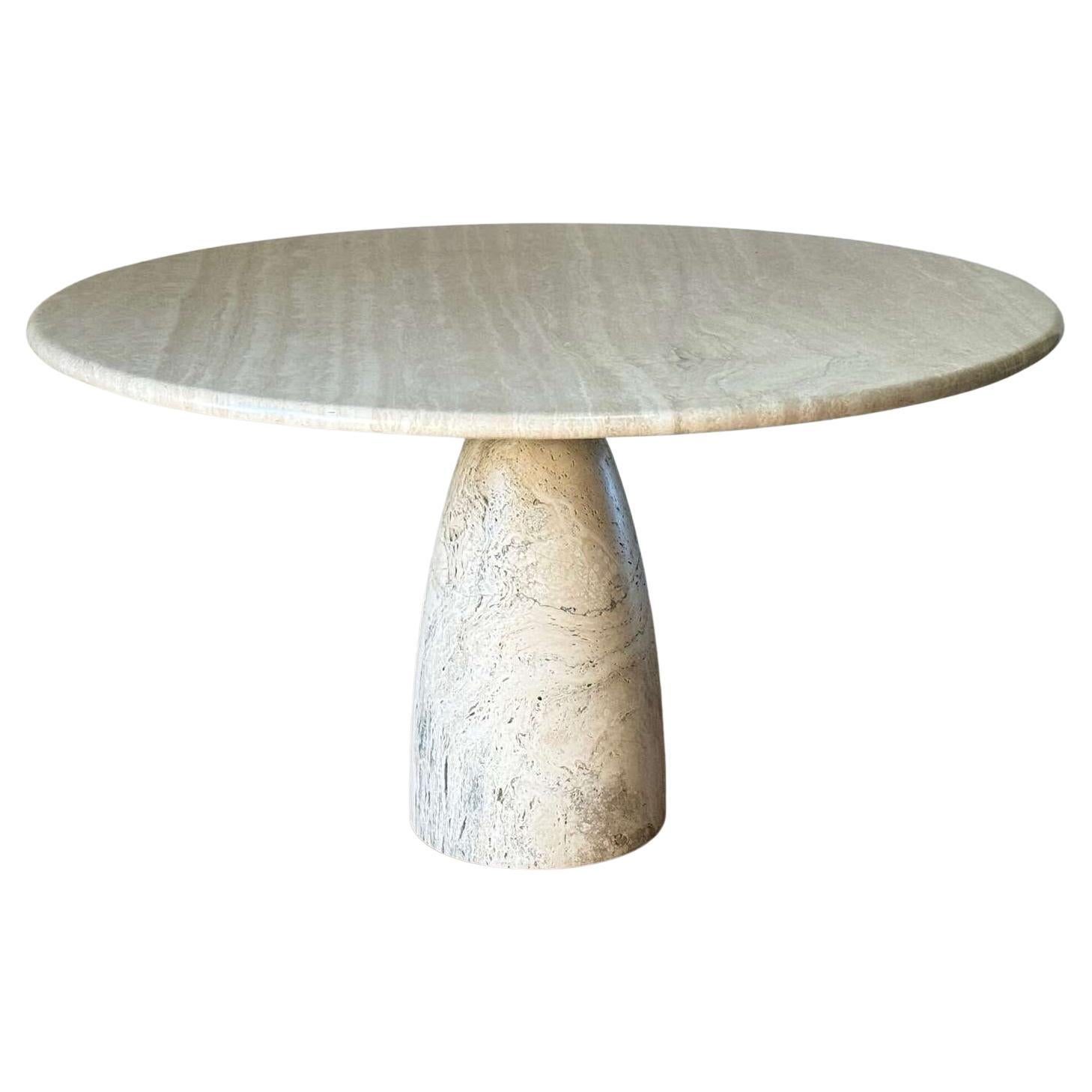 Cream Travertine Round Dining Table, in the Style Peter Draenert, 1970s