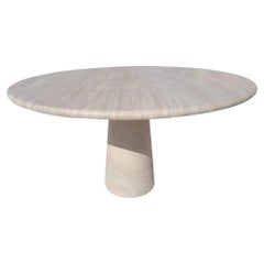 Cream Travertine Round Dining Table, in the Style of 1970 Angelo Mangiarotti