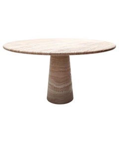 Cream Travertine Round Dining Table, in the Style of 1970 Angelo Mangiarotti