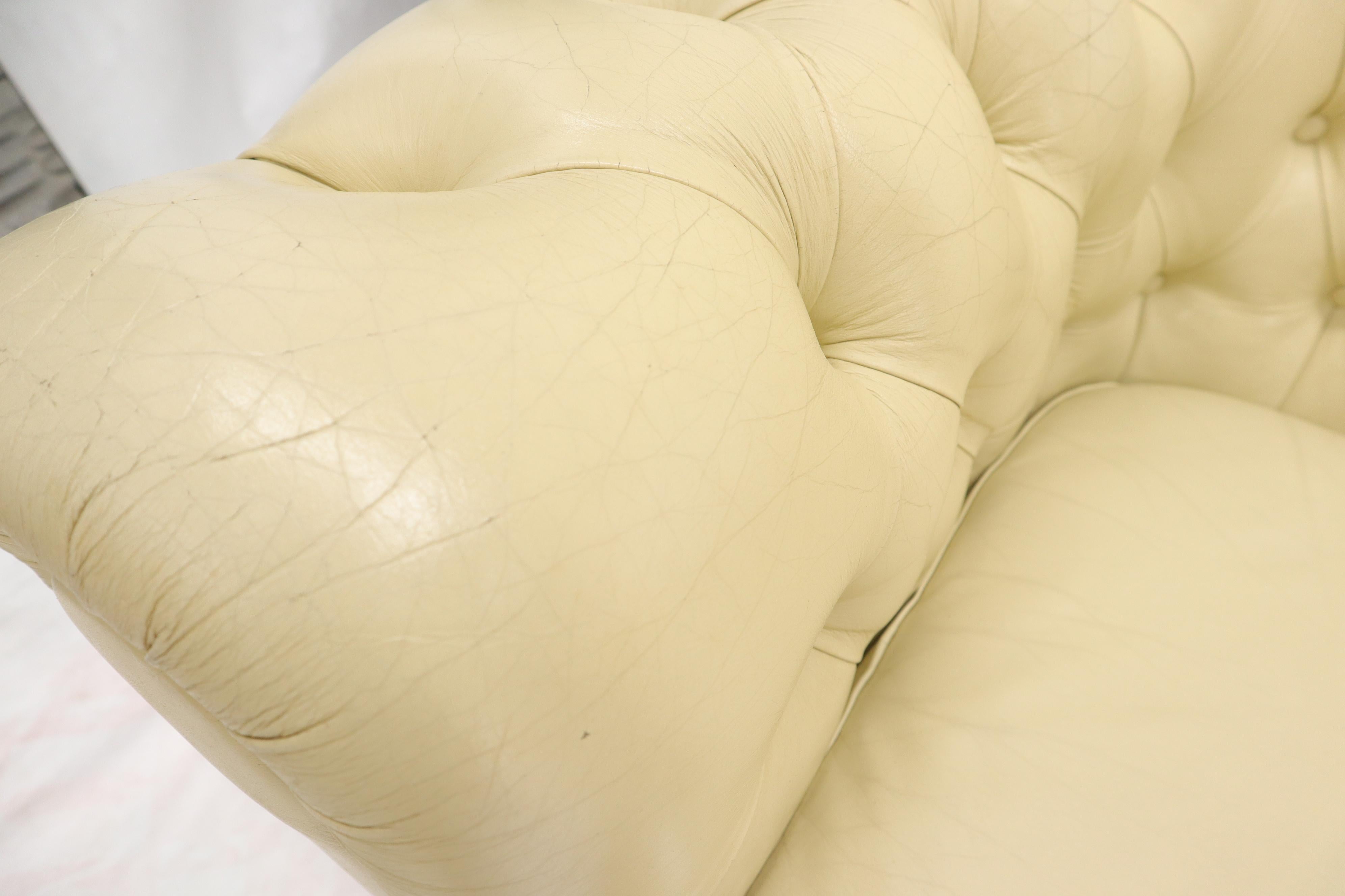 American Cream Tufted Leather Chesterfield Sofa