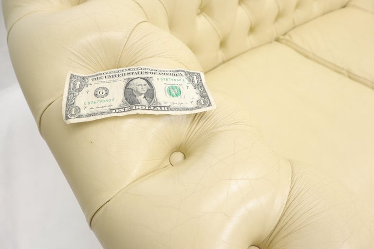 Cream Tufted Leather Chesterfield Sofa For Sale 2