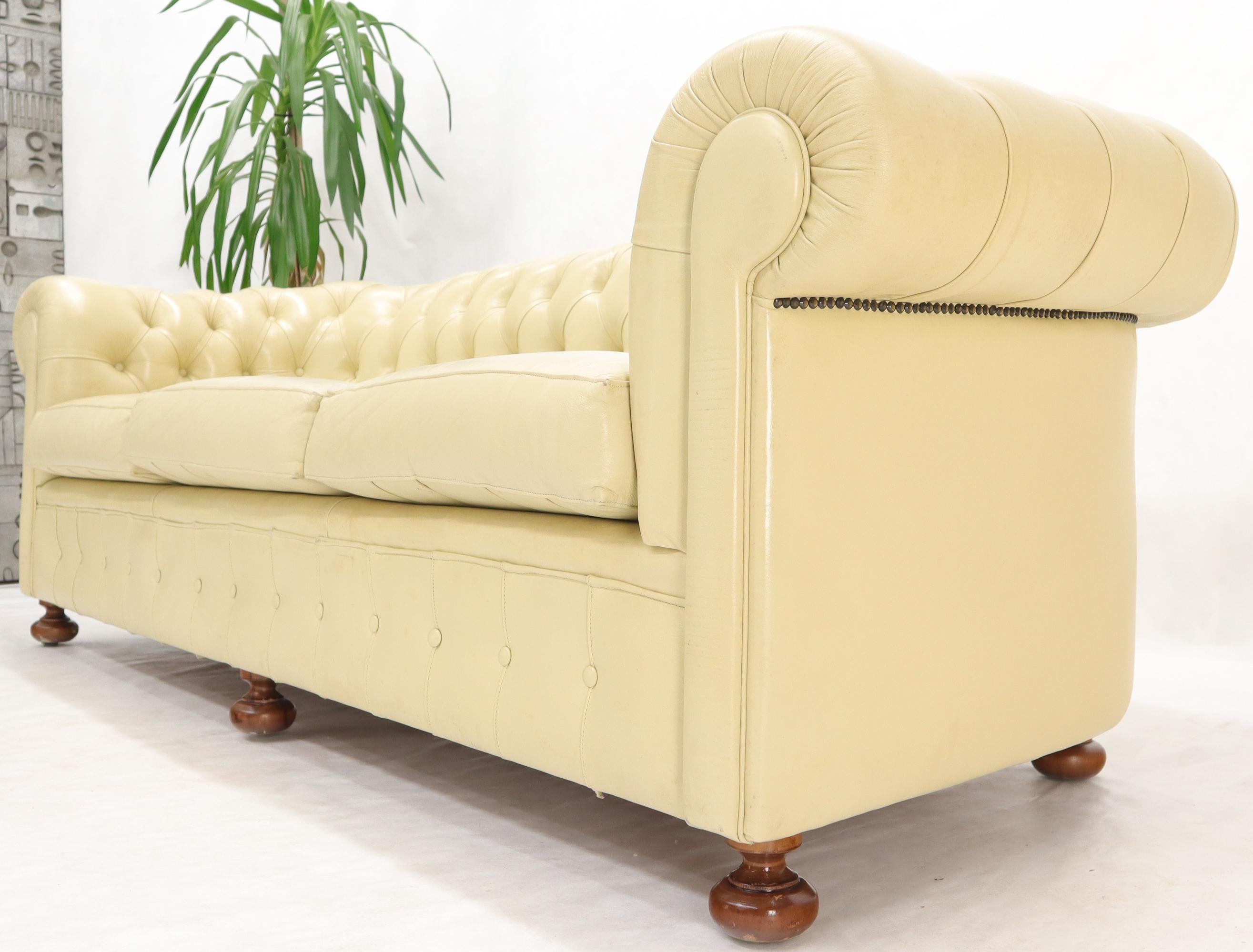 20th Century Cream Tufted Leather Chesterfield Sofa