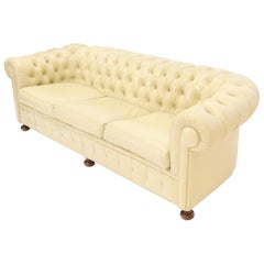 Vintage Cream Tufted Leather Chesterfield Sofa