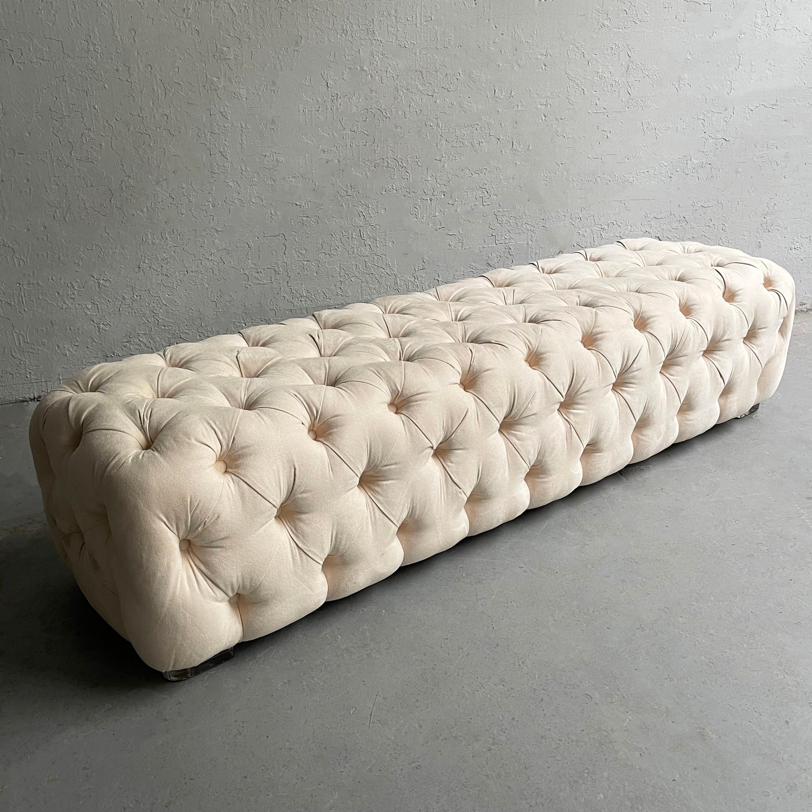 Cream Tufted Ultrasuede Shlomi Haziza Bench In Good Condition For Sale In Brooklyn, NY