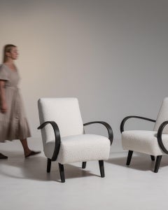 Cream Upholstered Club Chairs with Black Arms, 1950s French Style