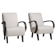 Cream Upholstered Club Chairs with Black Arms, 1950s French Style