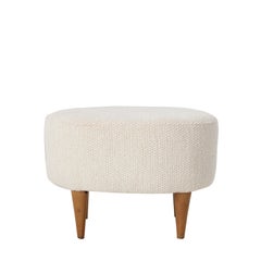 Cream Upholstered Footstool with Wooden Legs, Italy, 1960.