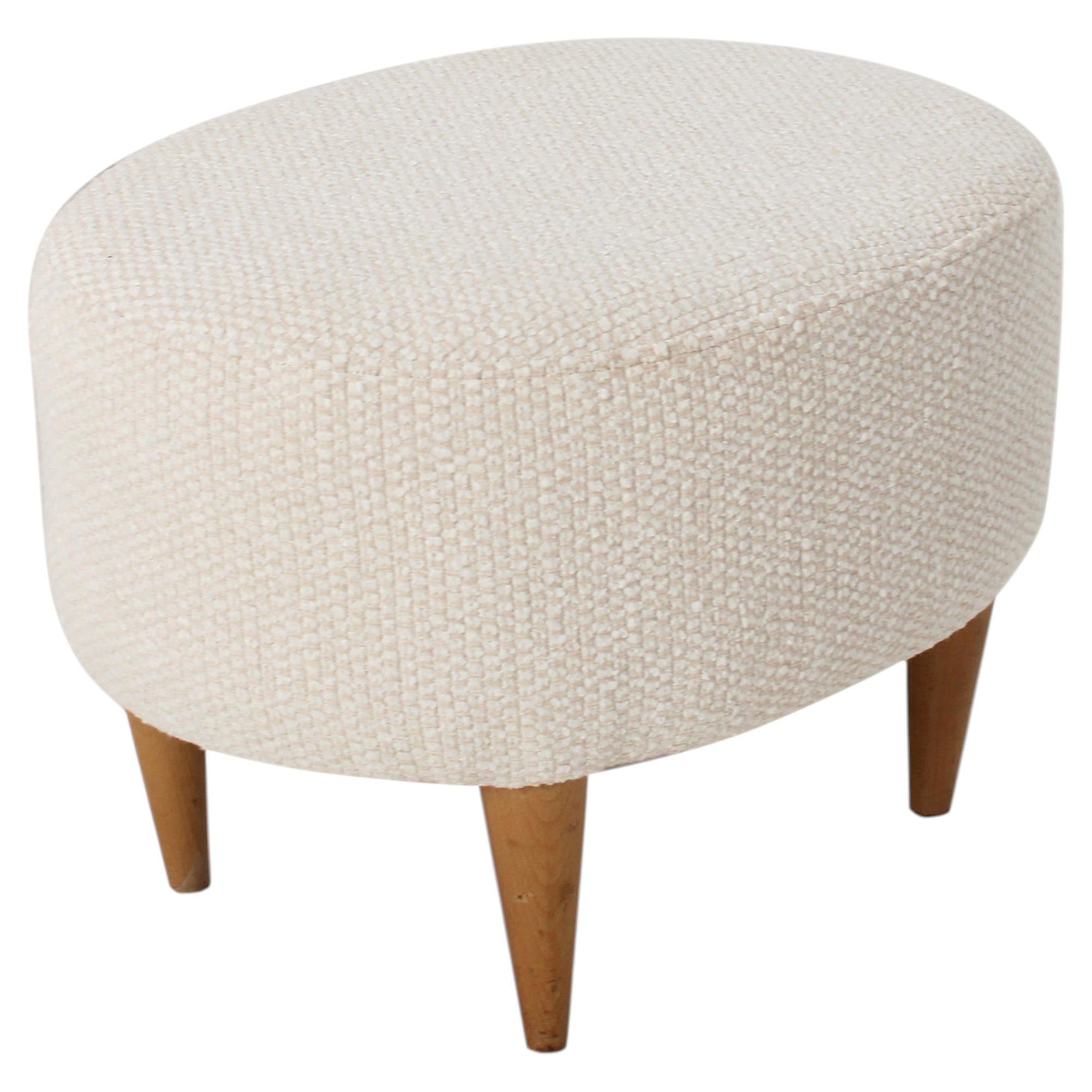 Cream Upholstered Footstool with Wooden Legs, Italy, 1960.