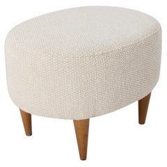 Cream Upholstered Footstool with Wooden Legs, Italy, 1960.