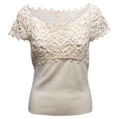 Cream Valentino Crochet & Knit Short Sleeve Top Size US XL