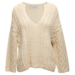Cremefarbener Valentino Kabelstrick-Pullover aus Schurwolle Größe US S