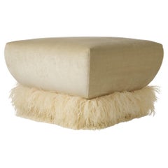 Cream Velvet 700 Square Ottoman with Ostrich Feather Trim by Egg Designs