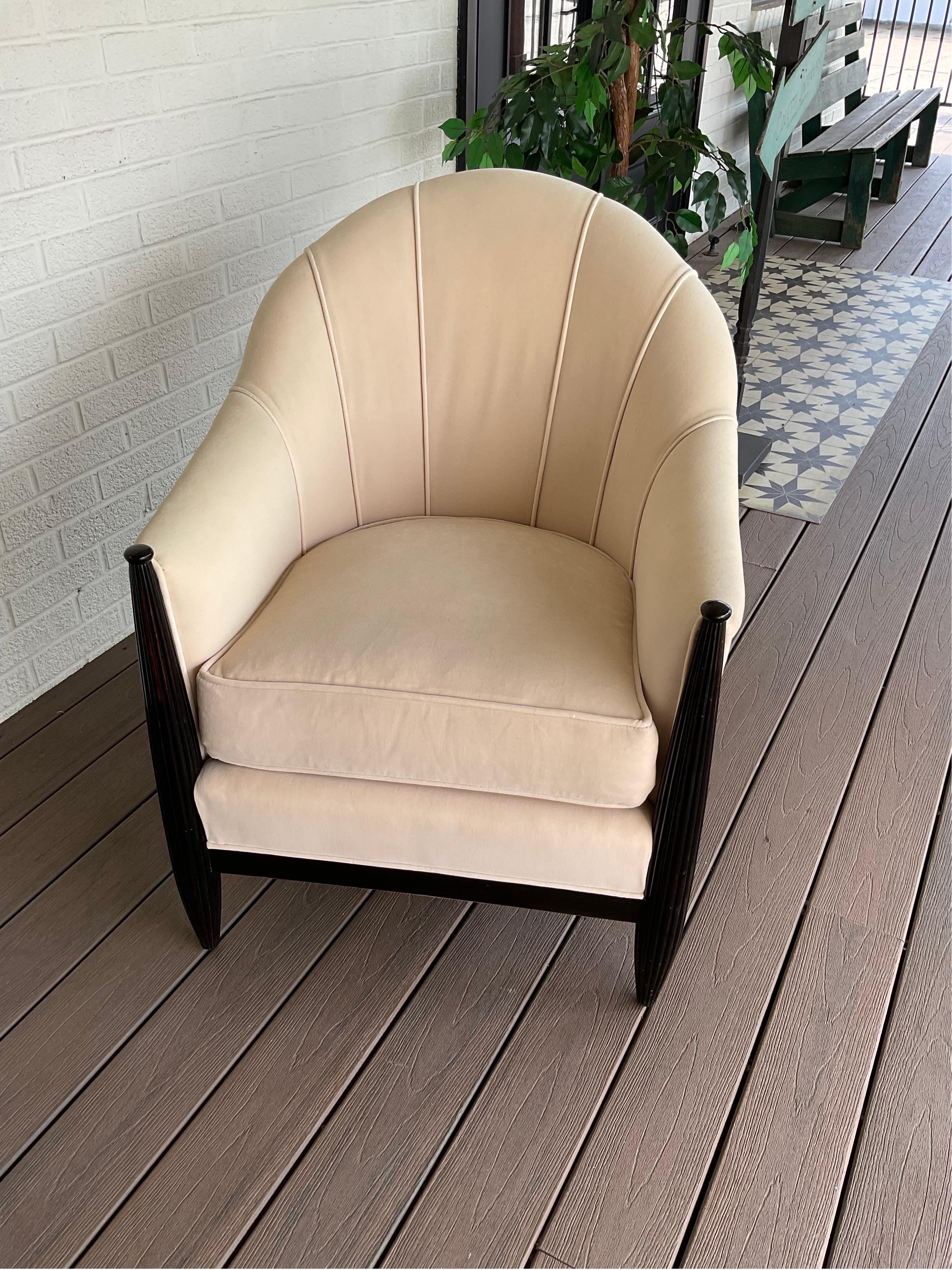 Cream Velvet Art Deco Chairs by Swaim, a Pair 4