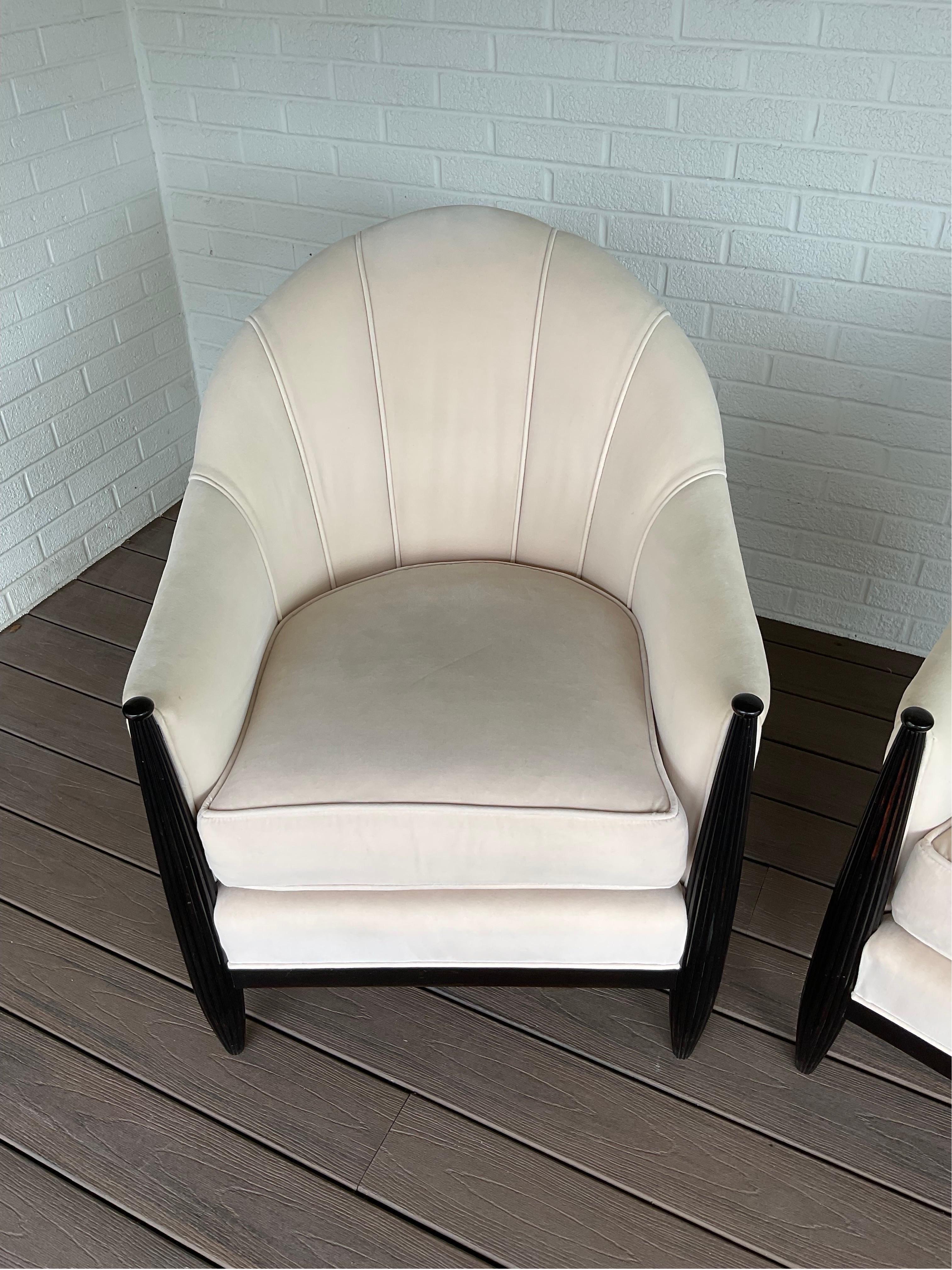 Cream Velvet Art Deco Chairs by Swaim, a Pair In Good Condition In Hartville, OH