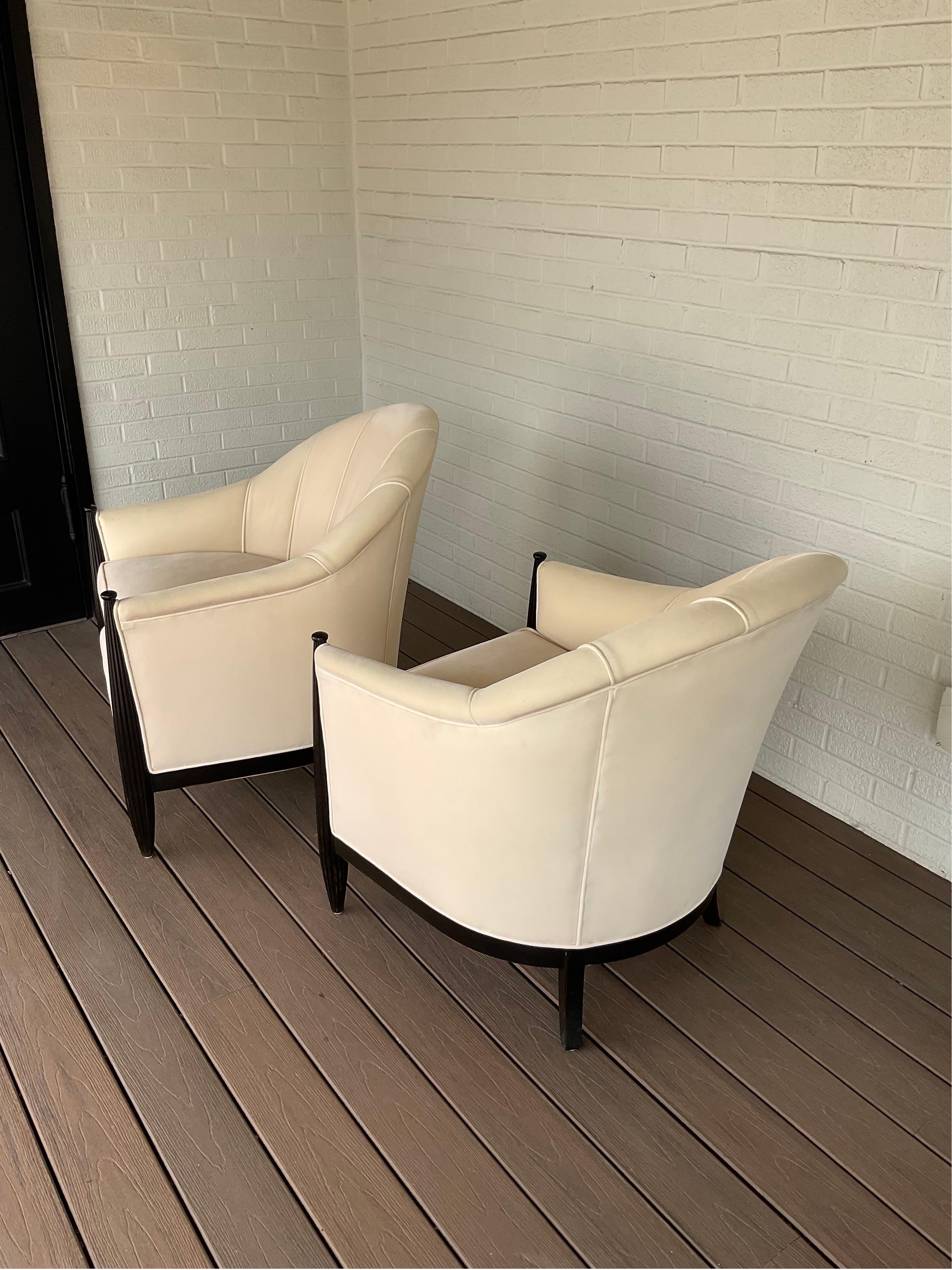 Cream Velvet Art Deco Chairs by Swaim, a Pair 1