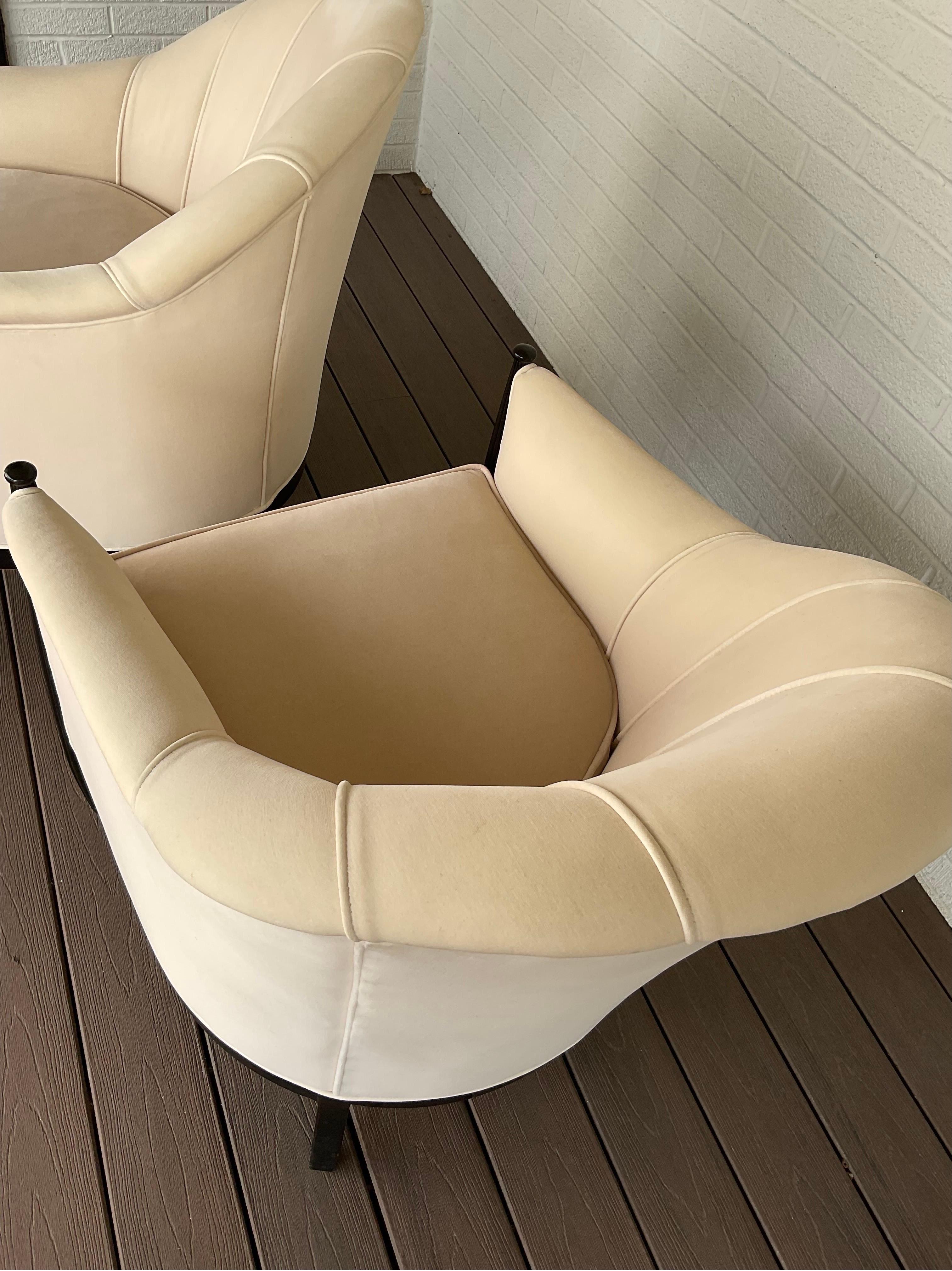 Cream Velvet Art Deco Chairs by Swaim, a Pair 3