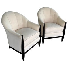 Cream Velvet Art Deco Chairs by Swaim, a Pair