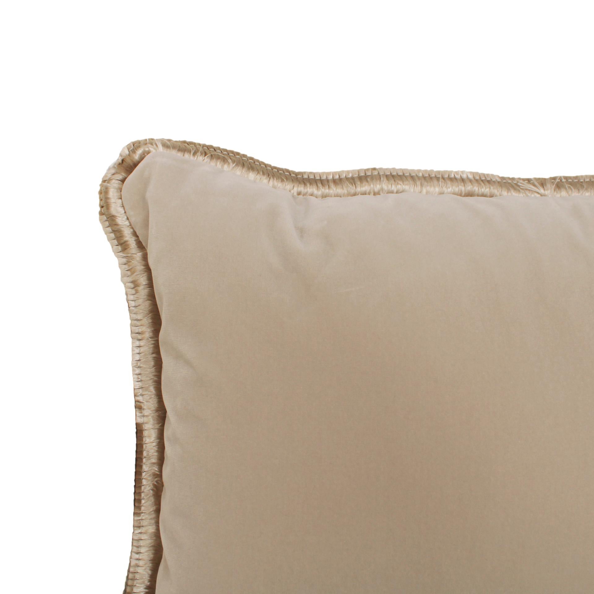 Mid-Century Modern Cream Velvet Cushion in Cotton with Double Tinsel and Linen Back For Sale