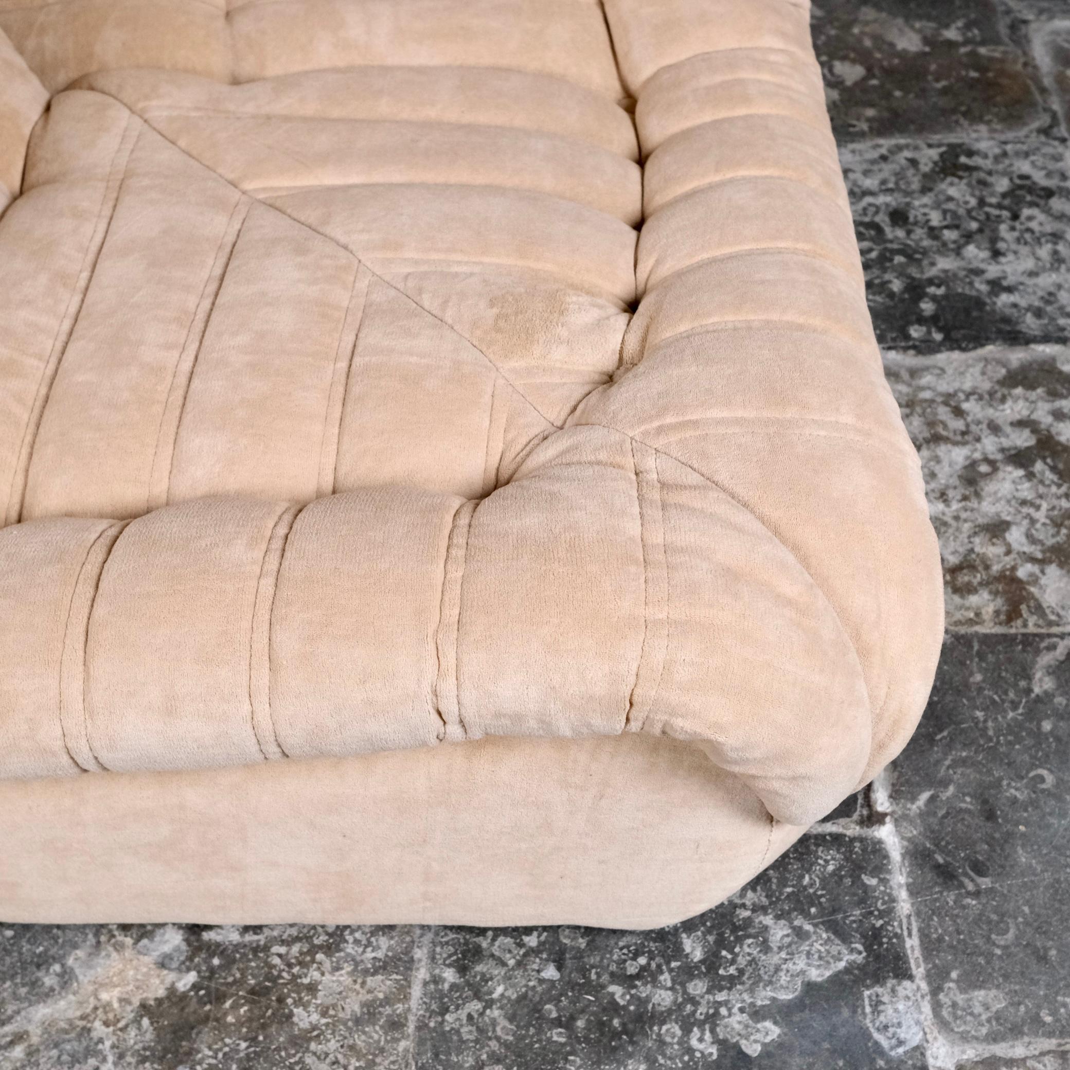 Cream velvet sectional sofa or living room set by Erton, France, 1970s 3