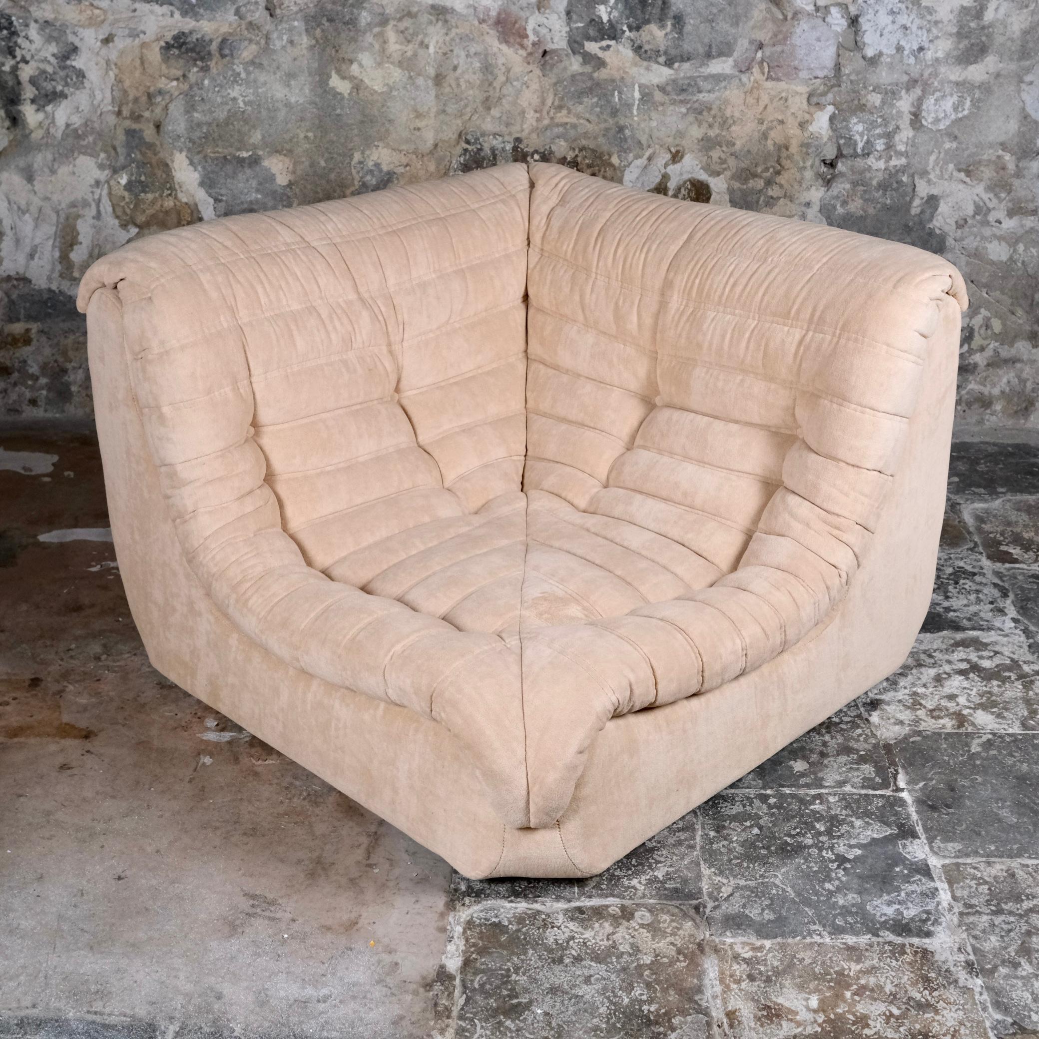 Cream velvet sectional sofa or living room set by Erton, France, 1970s 4
