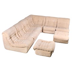 Cream velvet sectional sofa or living room set by Erton, France, 1970s