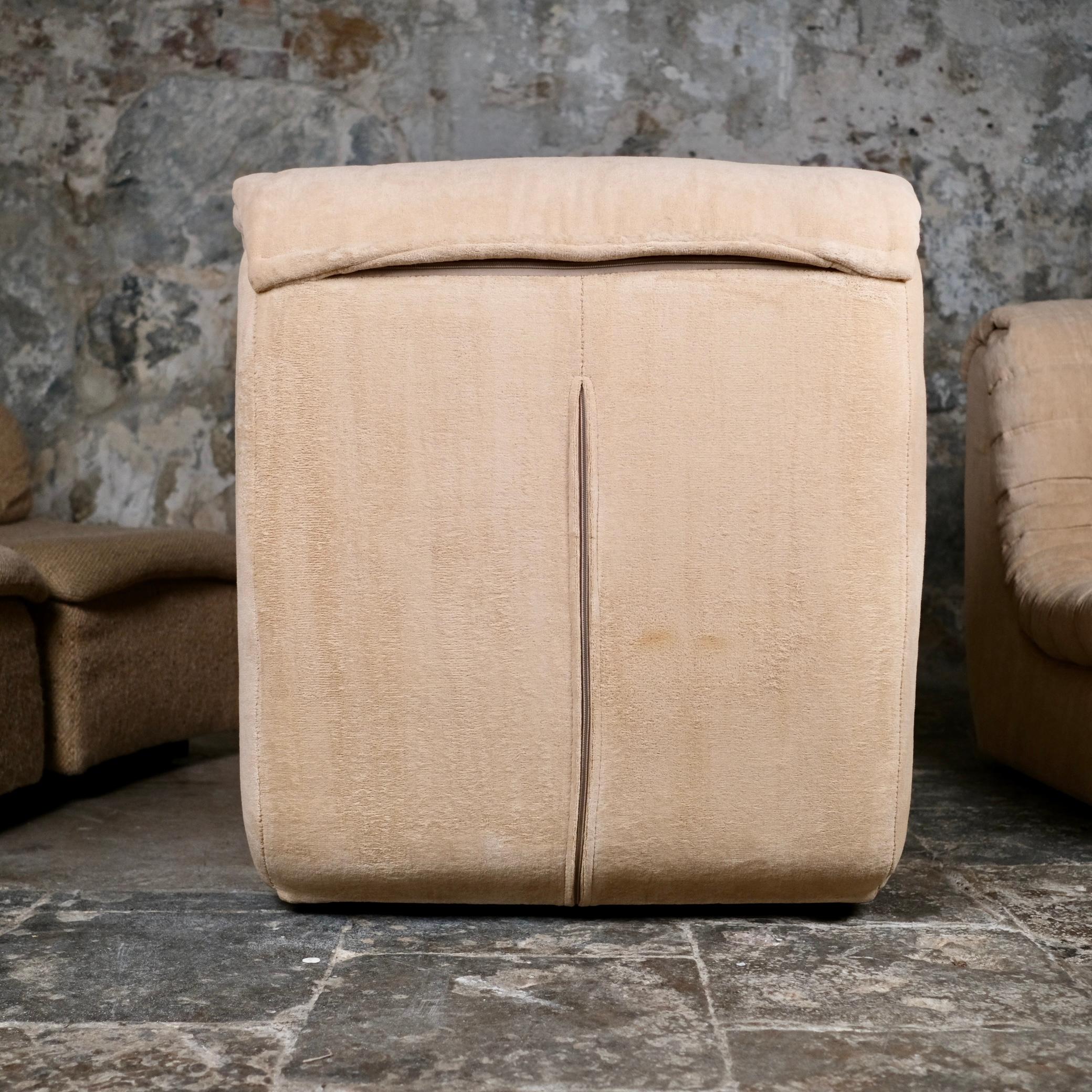 Cream velvet sectional sofa or living room set by Erton, France, 1970s 13