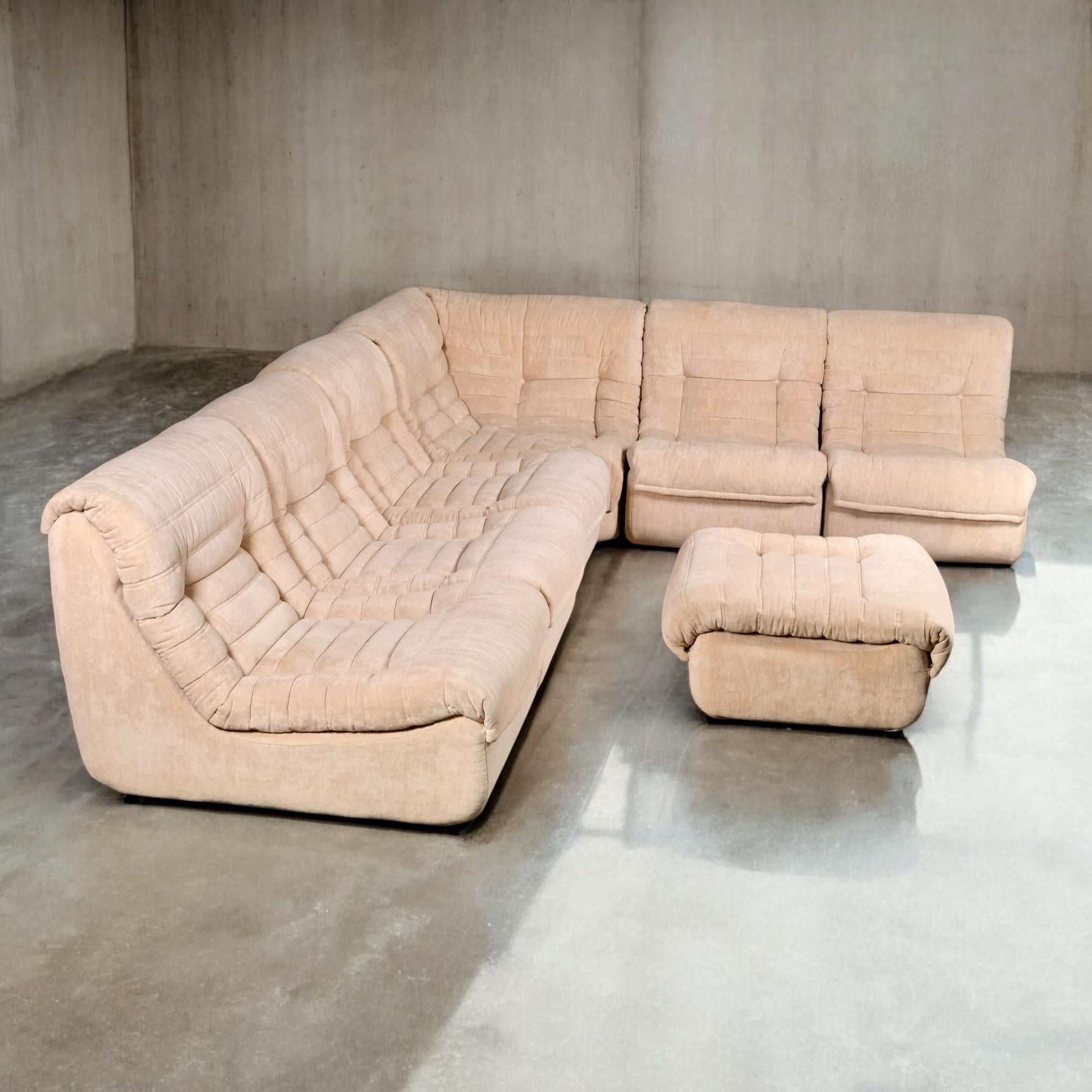 Modern Cream velvet sectional sofa or living room set by Erton, France, 1970s