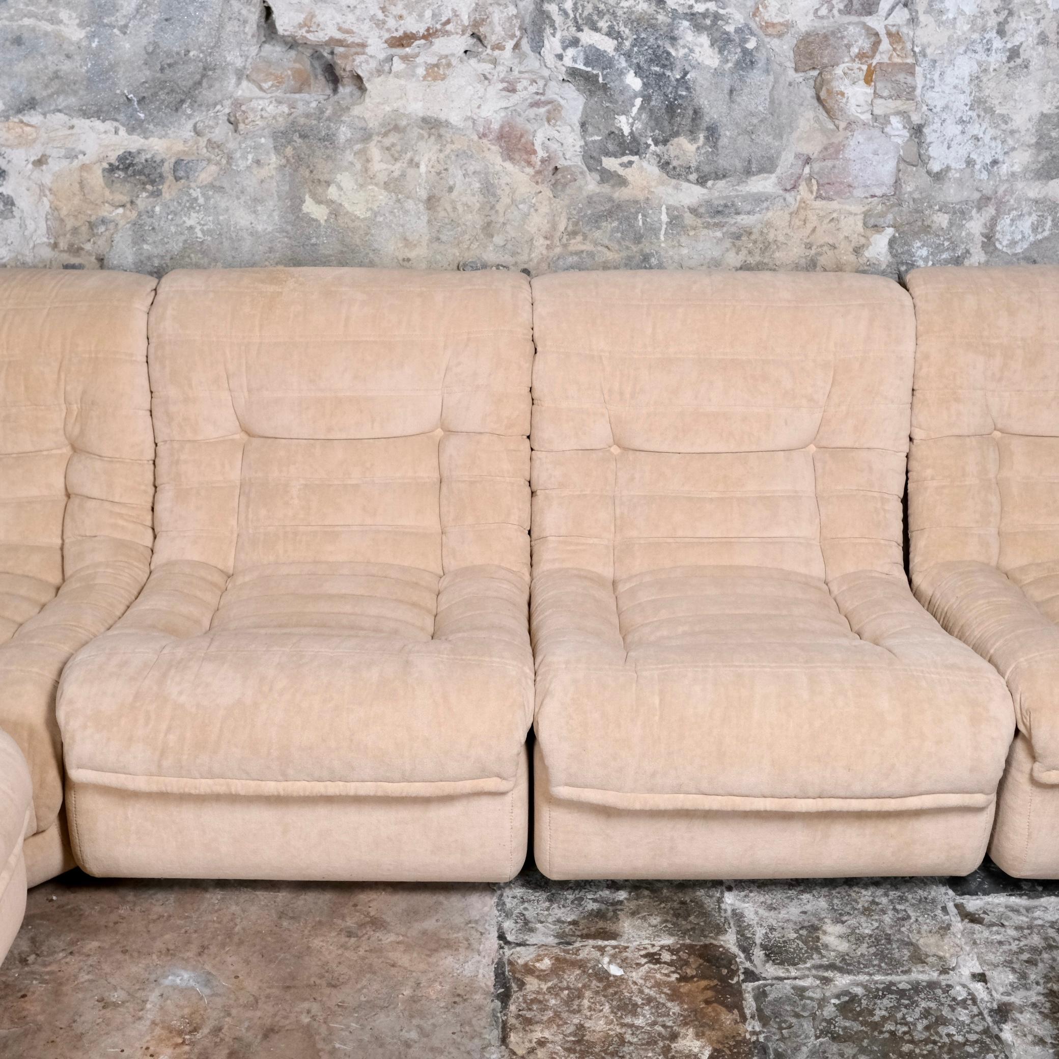Velvet Cream velvet sectional sofa or living room set by Erton, France, 1970s