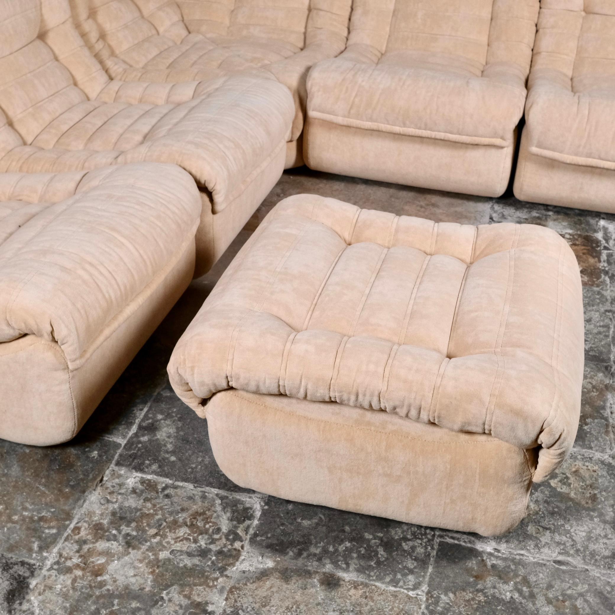 Cream velvet sectional sofa or living room set by Erton, France, 1970s 1