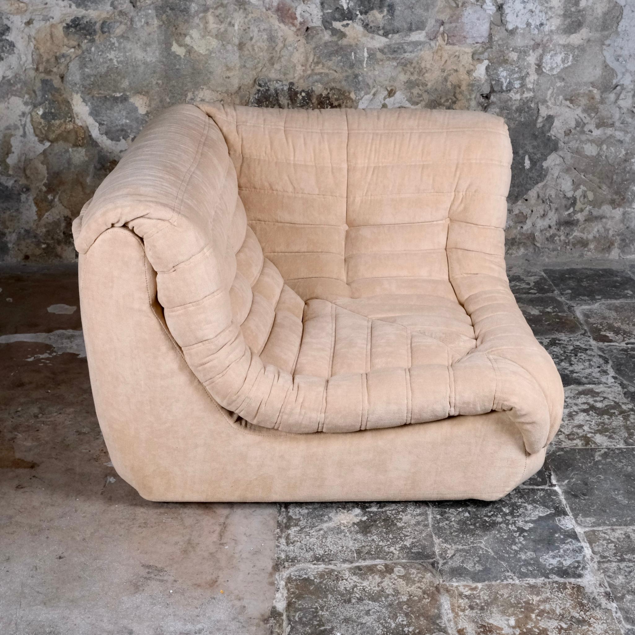 Cream velvet sectional sofa or living room set by Erton, France, 1970s 2