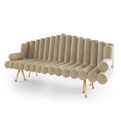 Cream Velvet Sofa with Brass Legs