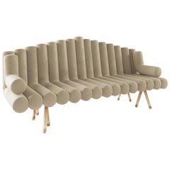 Cream Velvet Sofa with Brass Legs