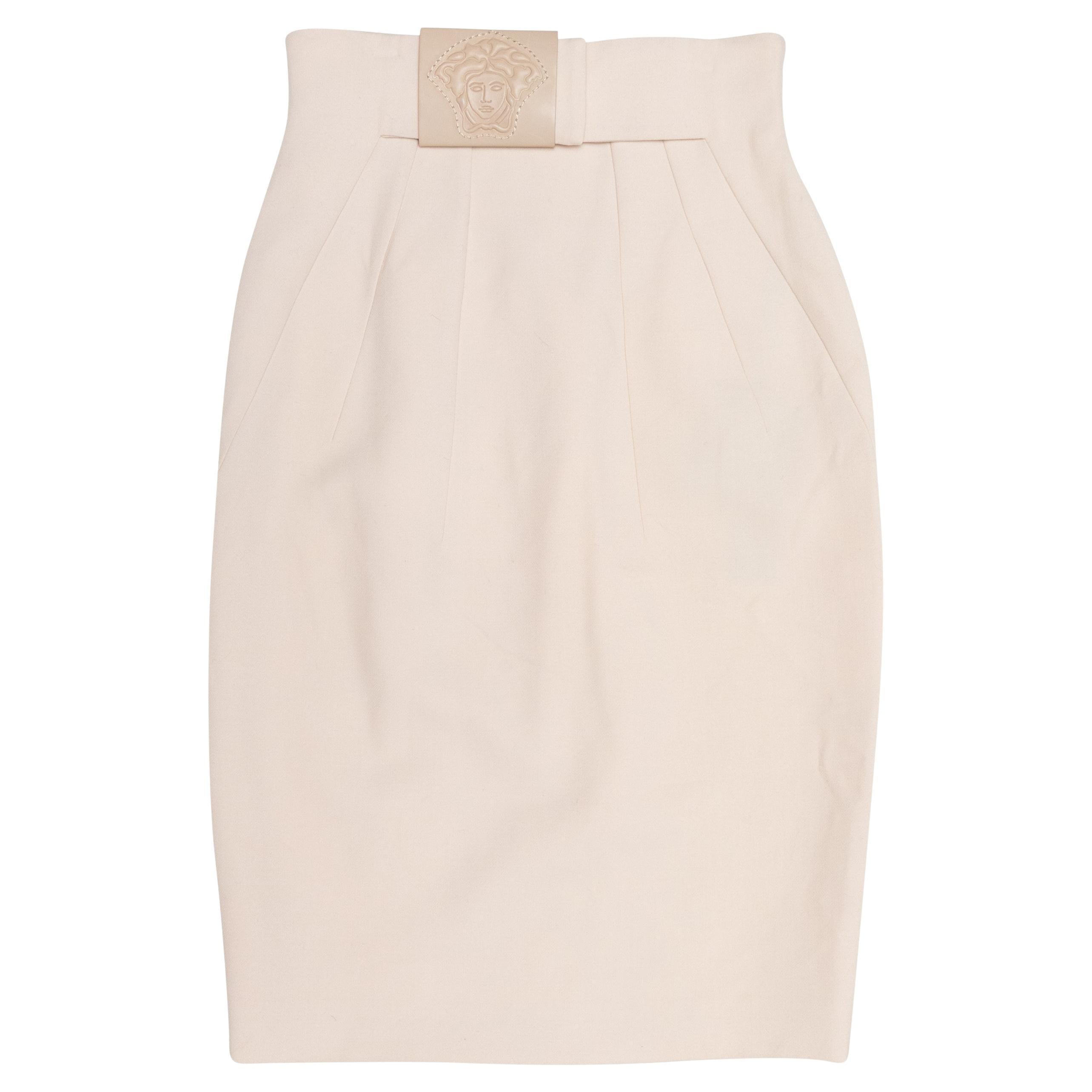 Cream Versace Medusa Head Knee-Length Pencil Skirt Size IT 38