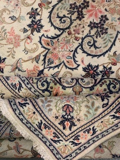 Cream Vintage Rug, Indian Kashan Design Floral Carpet for Home Decor