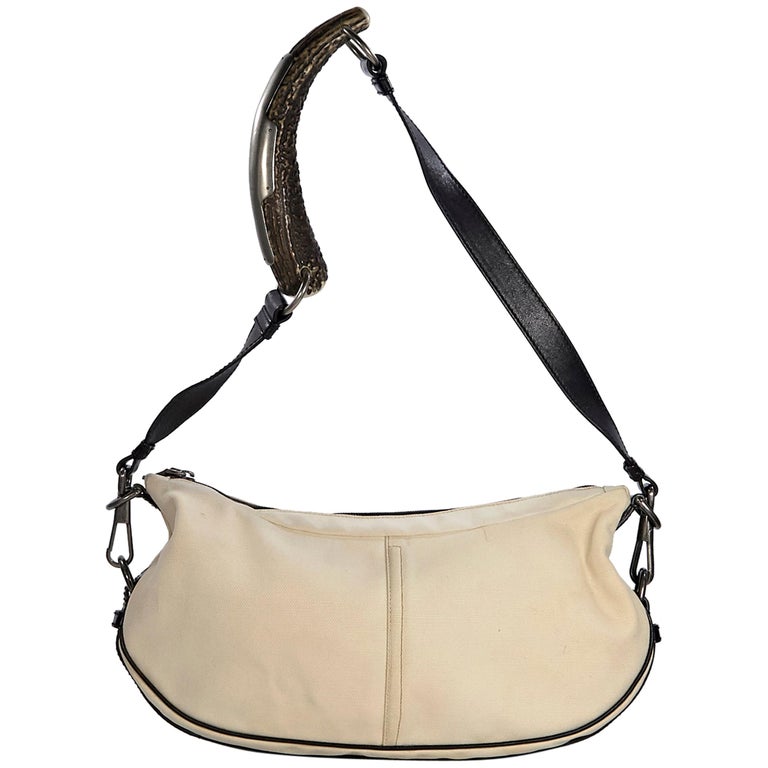 Cream Vintage Yves Saint Laurent Canvas Shoulder Bag at 1stDibs