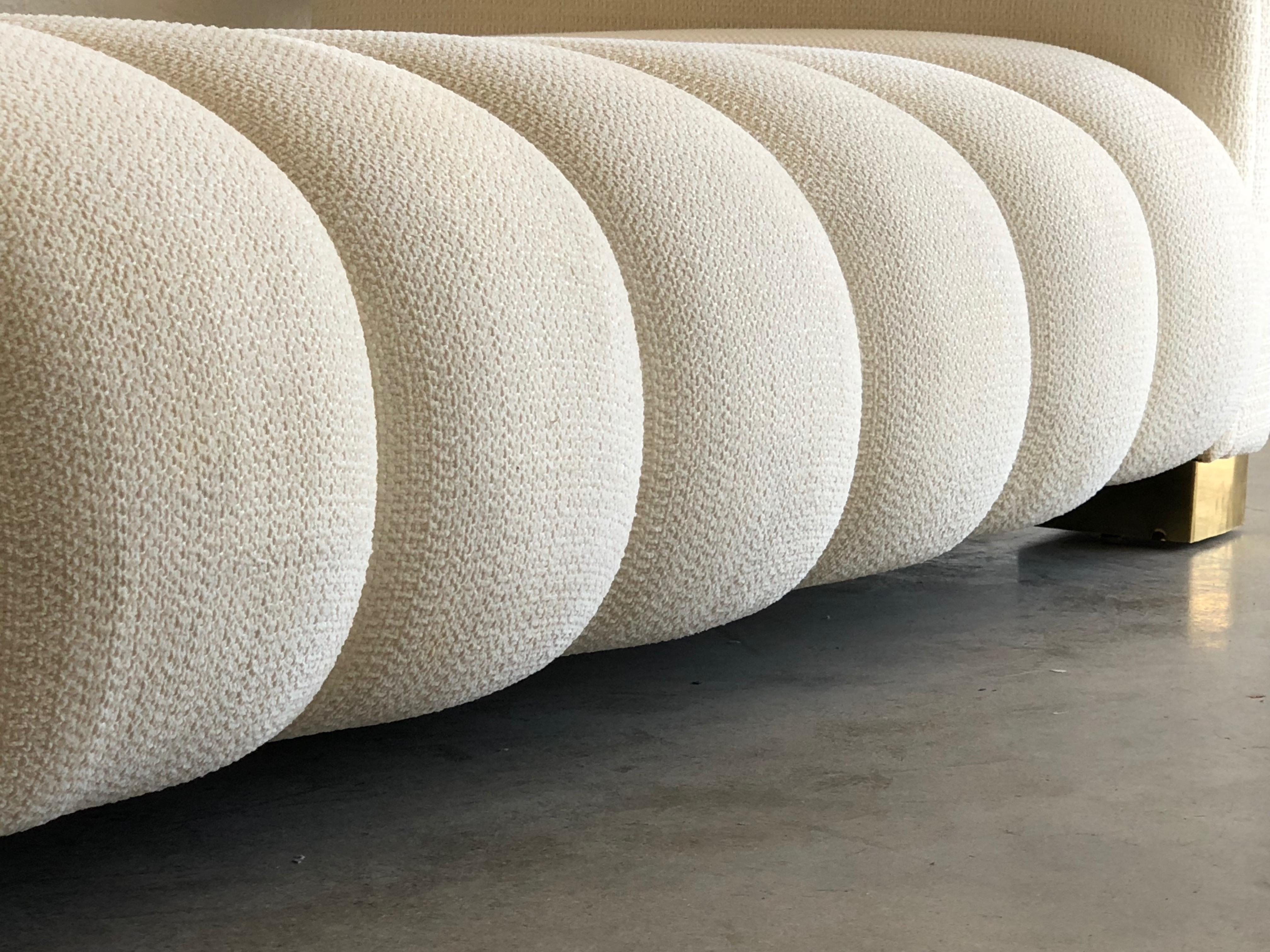 Cream White and Brass Steve Chase Style Channel Tufted Daybed 6