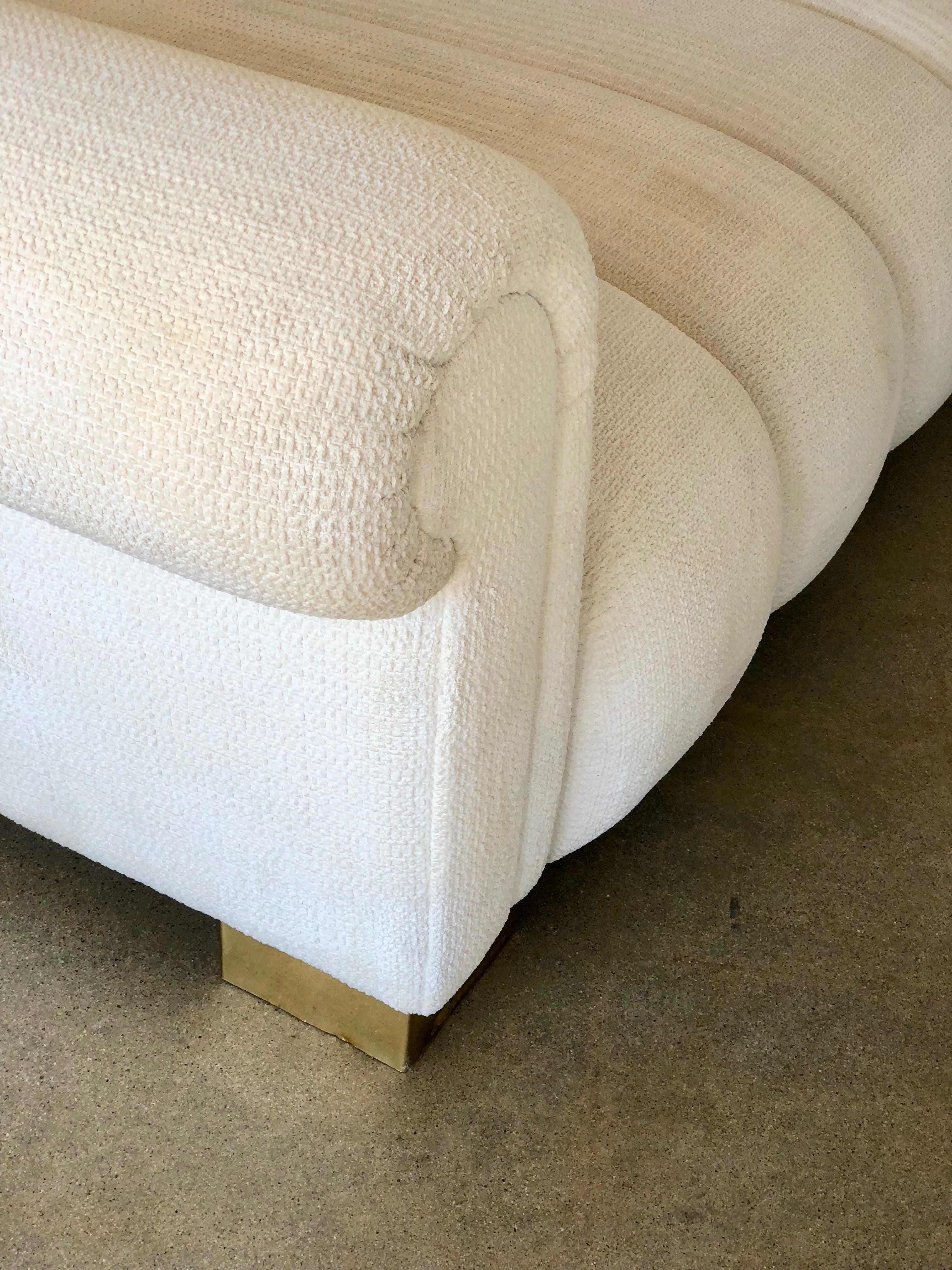 Cream White and Brass Steve Chase Style Channel Tufted Daybed 7