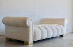 Cream White and Brass Steve Chase Style Channel Tufted Daybed
