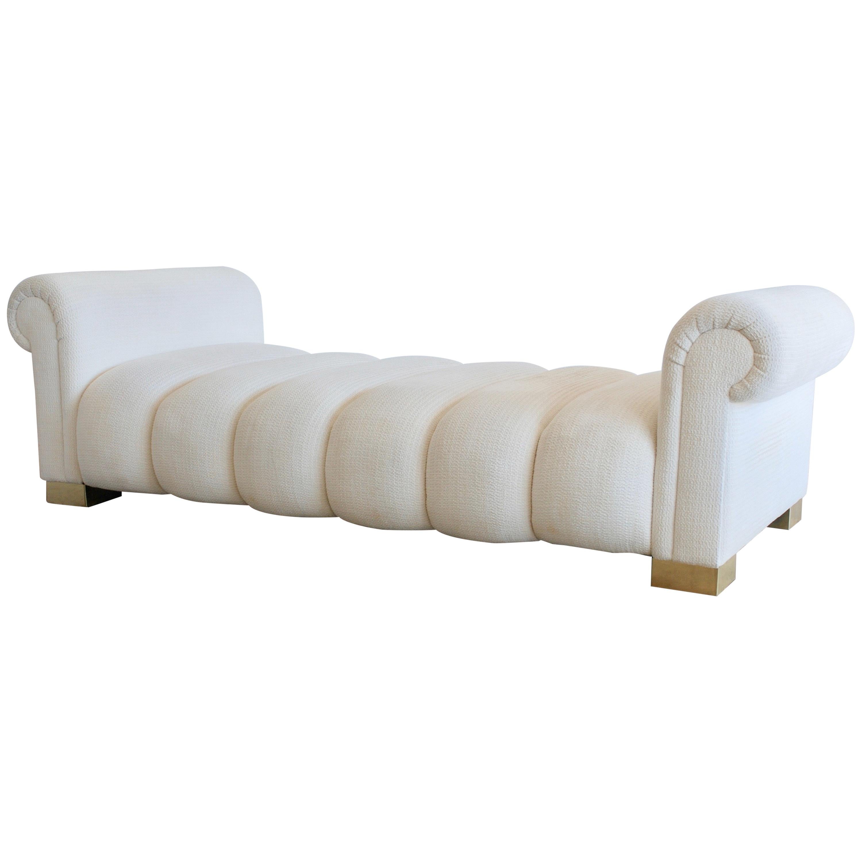Cream White and Brass Steve Chase Style Channel Tufted Daybed