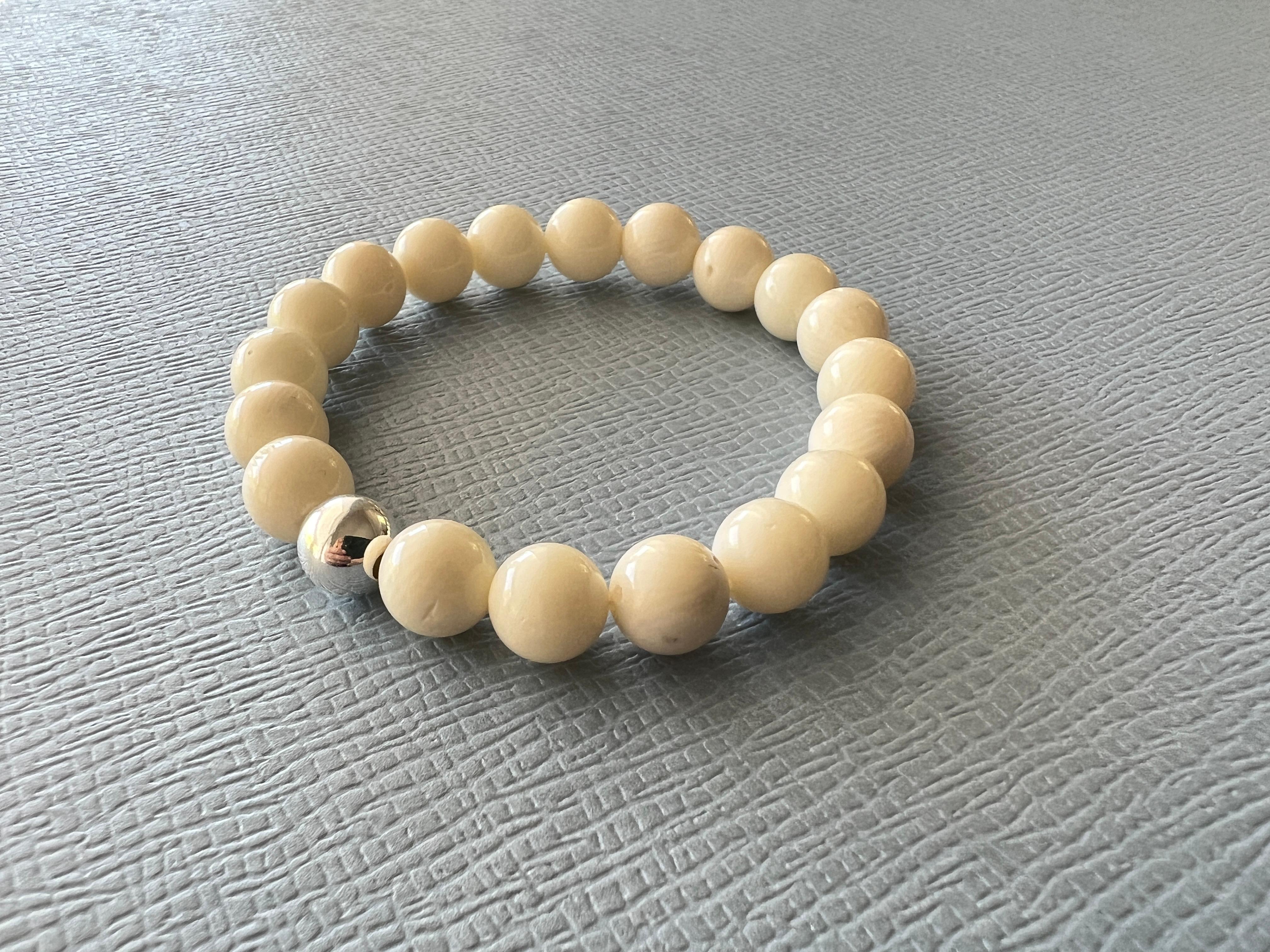 Cream White Bamboo Round Bead Bracelet Silver J Dauphin For Sale 1