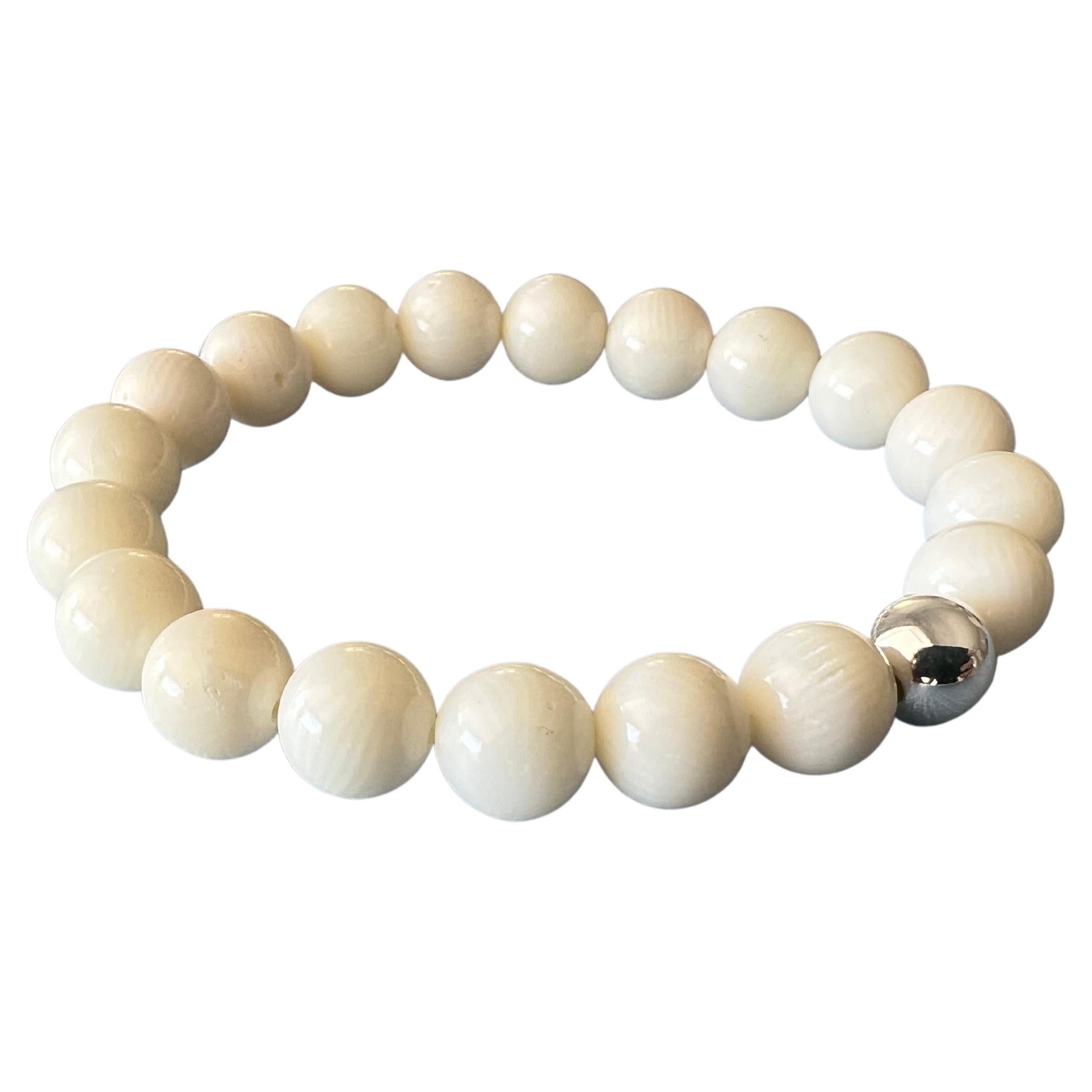 Cream White Bamboo Round Bead Bracelet Silver J Dauphin For Sale