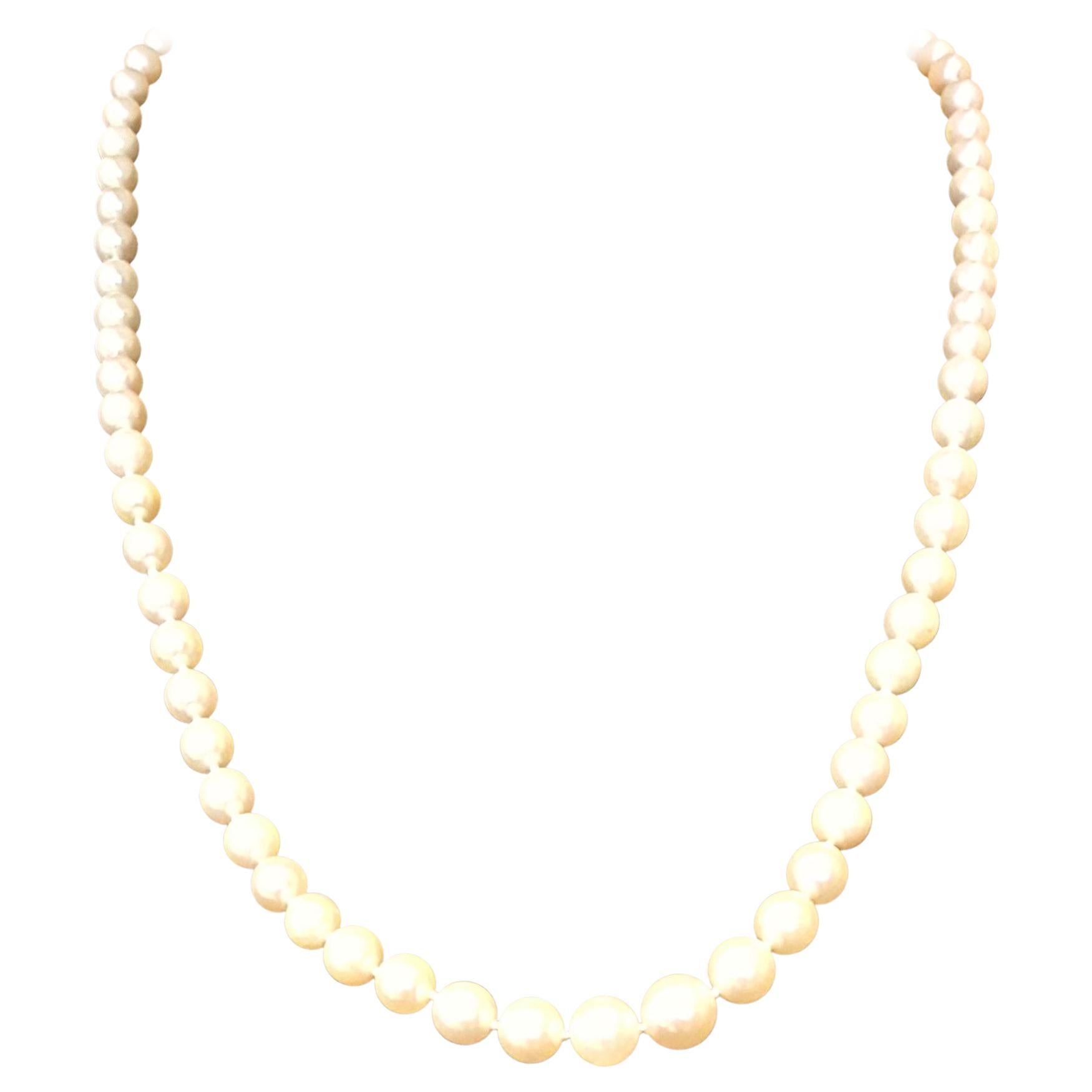 Perle de culture effilée de couleur crème et blanche Grade AA, 14 carats, 20 pouces, 4,5-8,5 mm en vente
