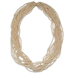 Cream White Grade AA Pearl Necklace Multi-Strand 14kt Butterfly Clasp, 20 Inches