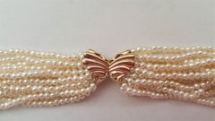 Cream White Grade AA Pearl Necklace Multi-Strand 14kt Butterfly Clasp, 20 Inches